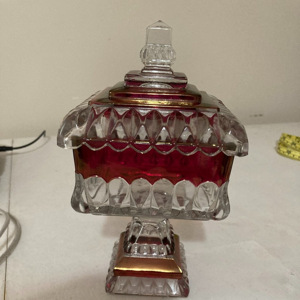 8" Ruby red glass crystal candy dish - Westmoreland Glass